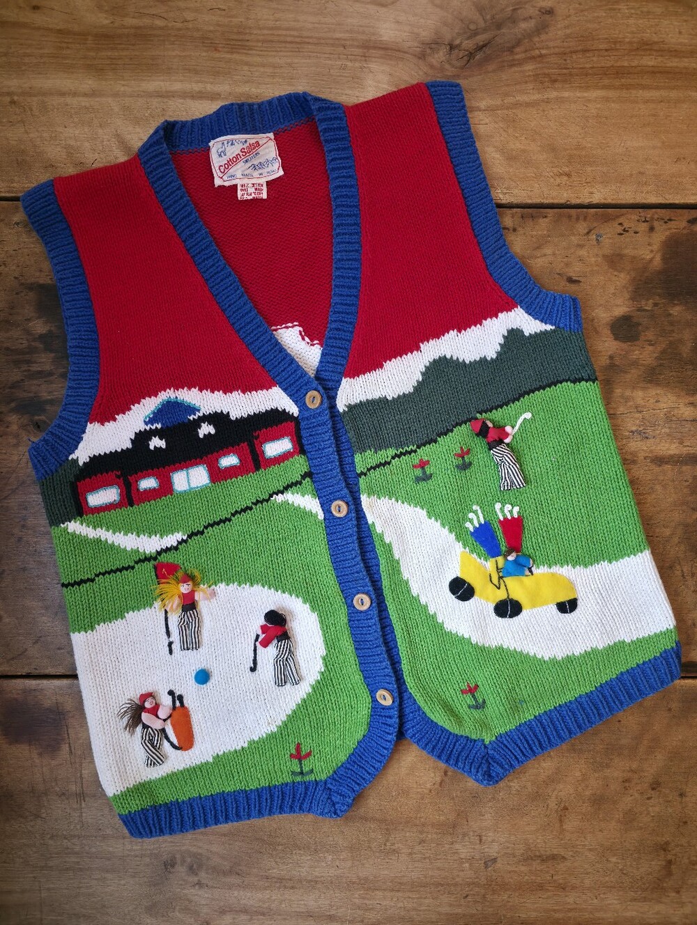 Vintage Cotton Salsa 100% Cotton Handknit Golf Vest – Size M – Multicolour